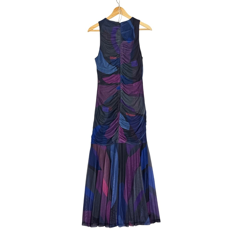Hutch Purple Blue Abstract‎ Mesh Ruched Keyhole Maxi Dress Womens Large NWT - Picture 5 of 9